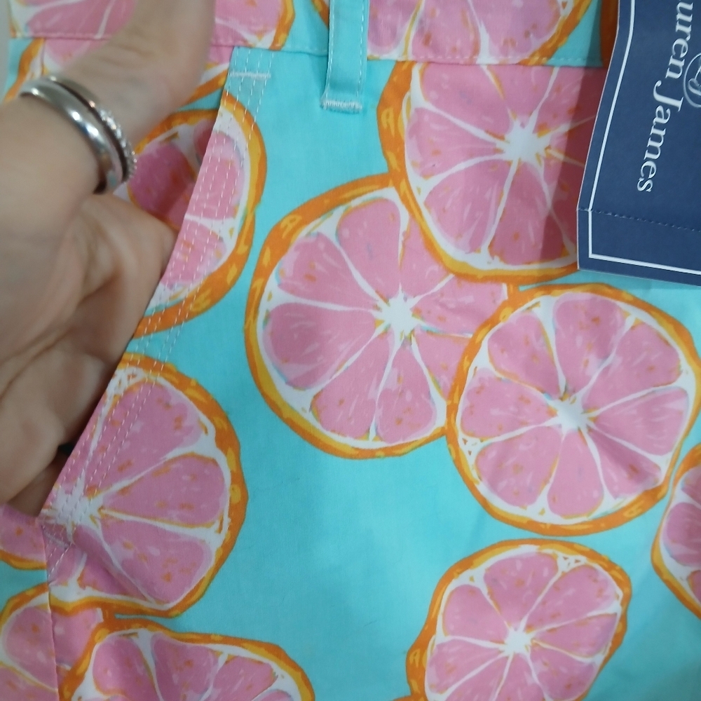 Lauren James Main Squeeze Citrus Print Poplin Shorts Resortwear Beach Vacation - Picture 3 of 7
